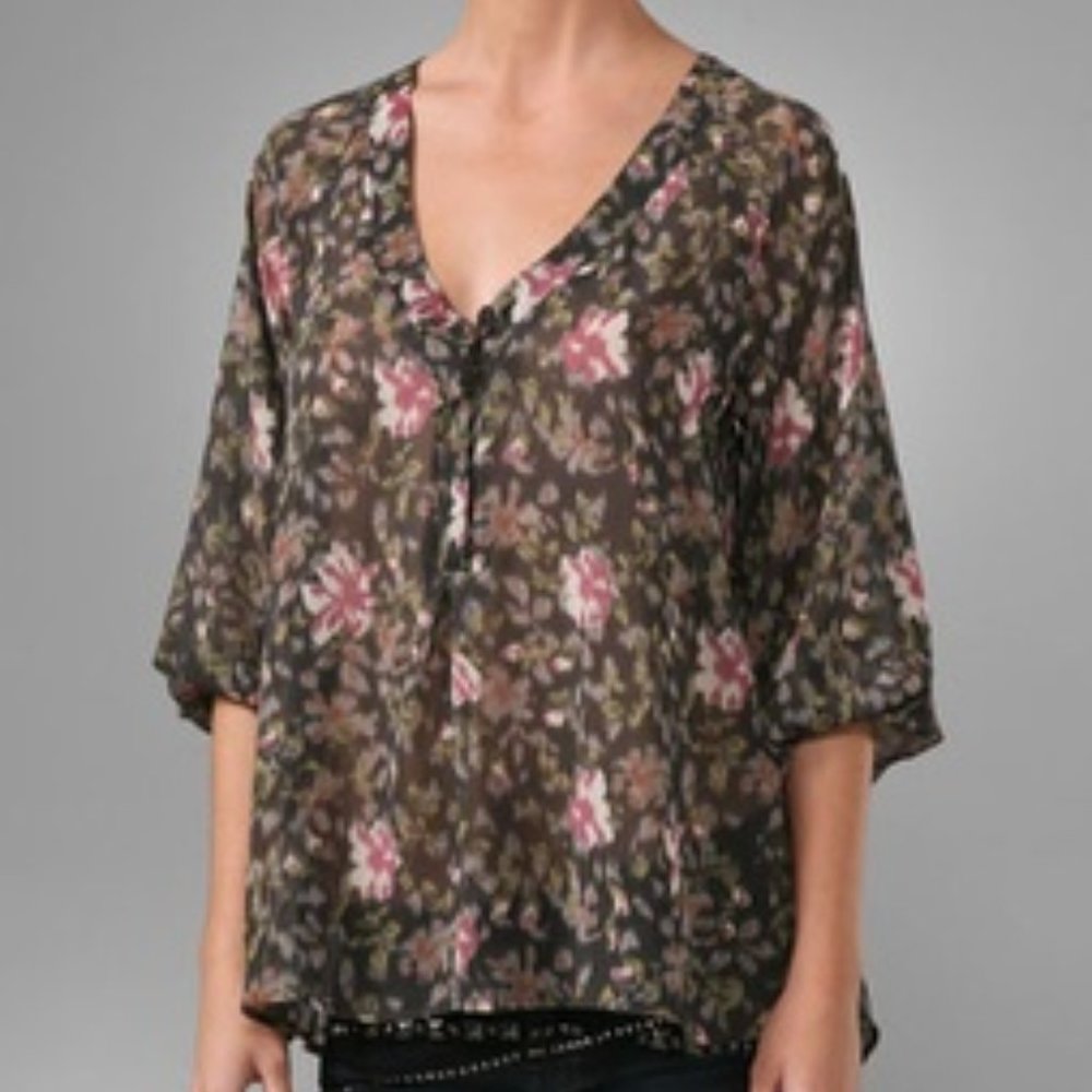Patterson J. Kincaid Floral Sheer Chiffon Blouse Shirt Medium Whimsigoth Moody